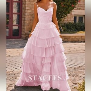Stacees Pink Corset Prom Dress